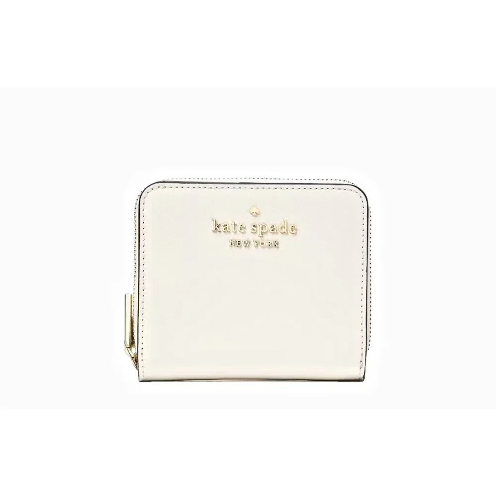 New Kate Spade Staci Small Zip Around Bifold Wallet Leather Parchment